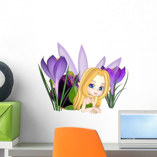 Cute Toon Purple Crocus Fairy, Lounging Wall Mural