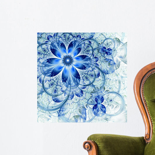 Dark Blue Fractal Flower Digital Artwork Wall Mural