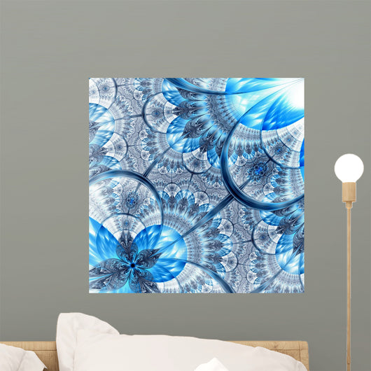 Dark Blue Fractal Flower Digital Artwork Wall Mural