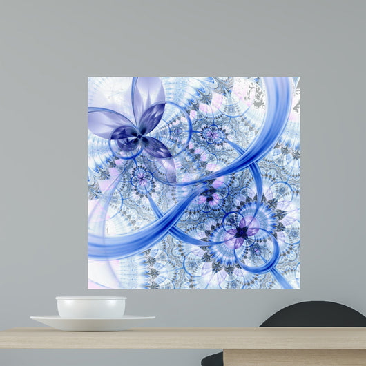 Dark Blue Purple Black Fractal Flower Wall Mural