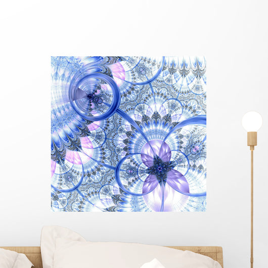 Dark Blue Purple Black Fractal Flower Wall Mural