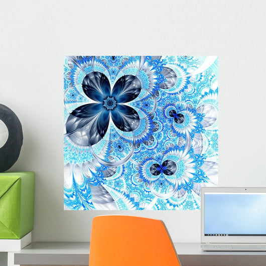 Dark Blue Fractal Flower Wall Mural