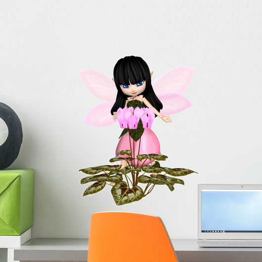 Cute Toon Pink Cyclamen Fairy, Standing Wall Mural