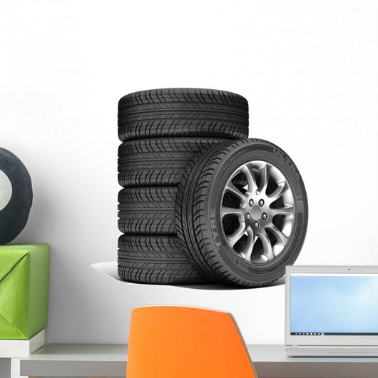 Wheels isolated on white. 3d illustration. Wall Decal