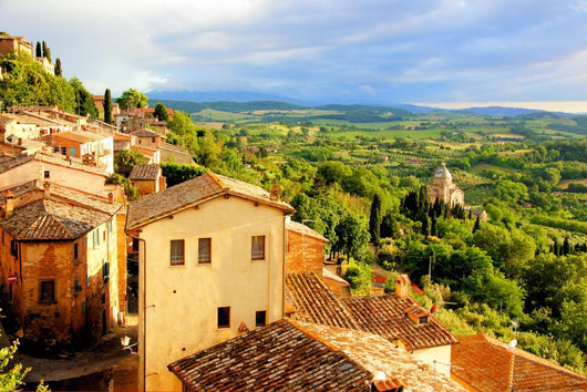 Tuscan Countryside and Montepulciano at Sunset Italy