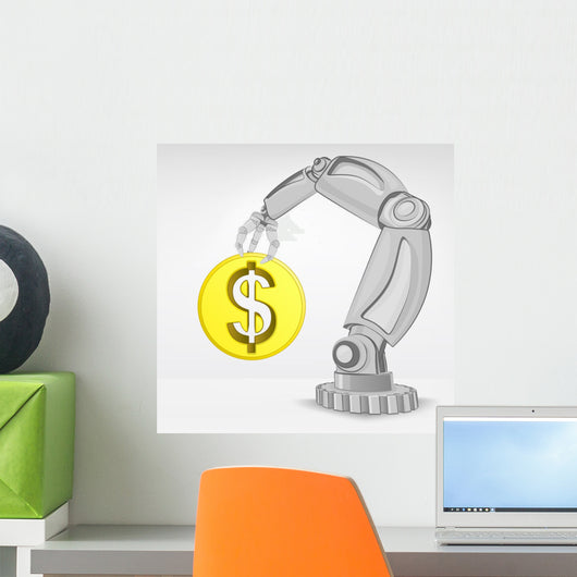 golden Dollar coin hold by automated robotic hand vector