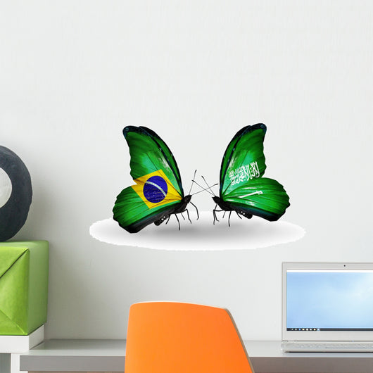 Two Butterflies with Flags Brazil and Saudi Arabia Wall Decal