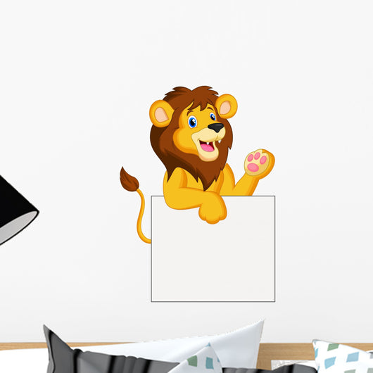 Happy Lion Holding Blank Sign
