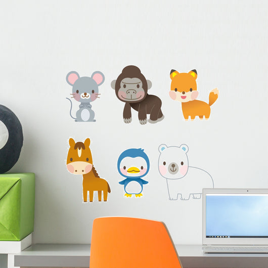 Happy Wild Animals Wall Decal Sticker Set Wall Decal