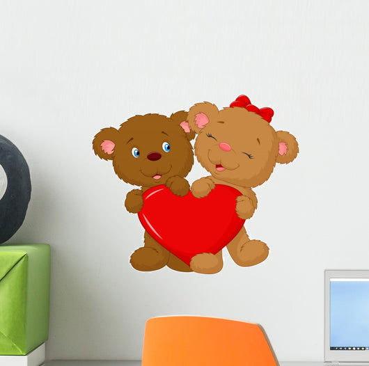 Bear couple holding red heart shape Wall Decal