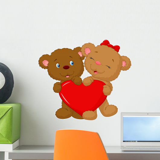 Bear couple holding red heart shape Wall Decal