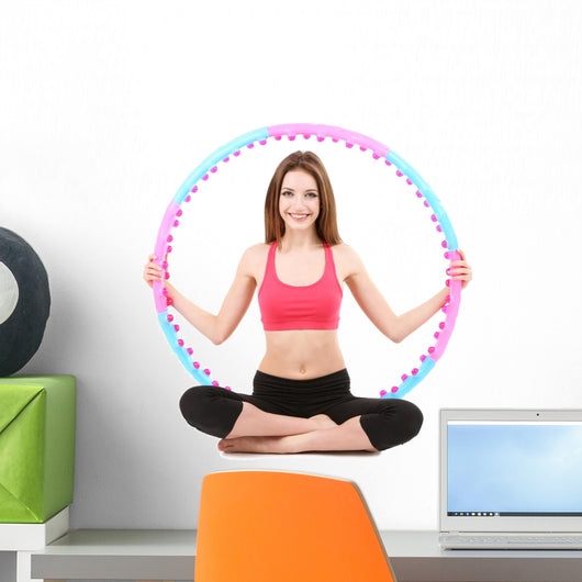 Woman Doing Exercises with Hula Hoop Isolated on White Wall Decal