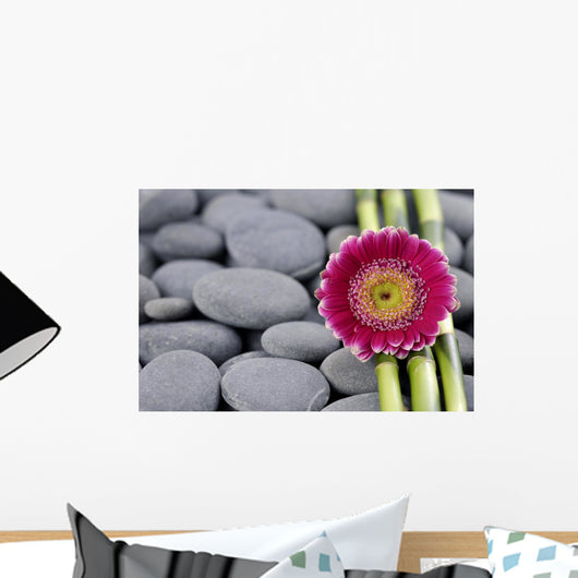 Gerbera and Thin Bamboo Grove on Zen Pebbles