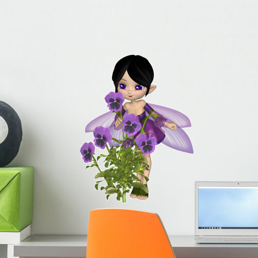 Cute Toon Purple Pansy Fairy, Standing Wall Decal