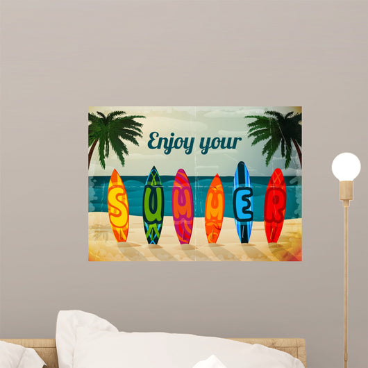 Summer vacation surfboard poster