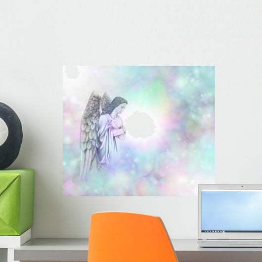 Angel on soft misty bokeh frame background