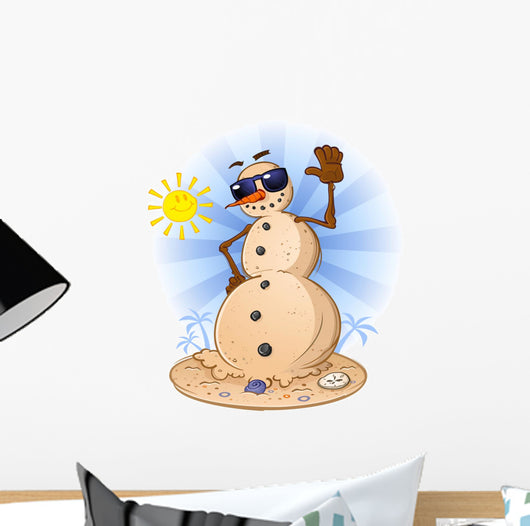 Beach Sand Snowman Cartoon Wall Decal