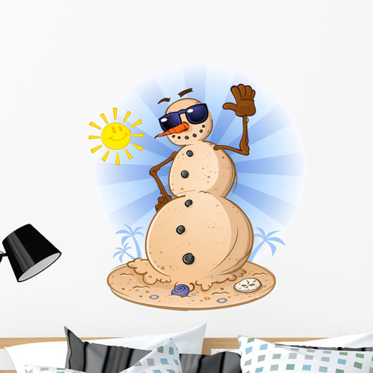 Beach Sand Snowman Cartoon Wall Decal