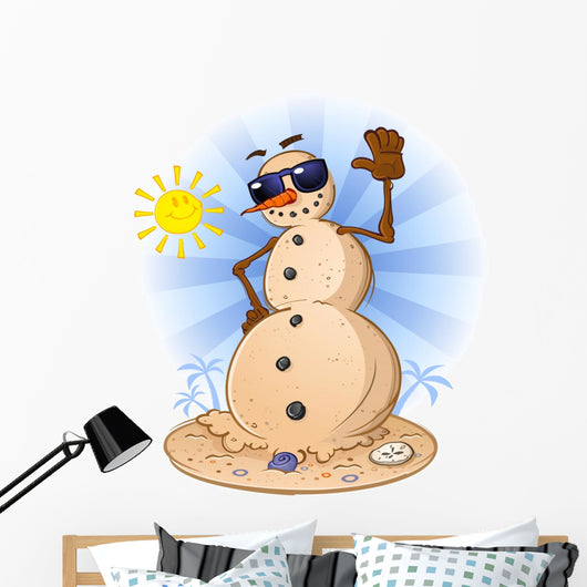 Beach Sand Snowman Cartoon Wall Decal