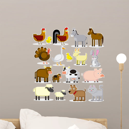 Set Of Different Cartoon Farm Animals Isolated Wall Decal