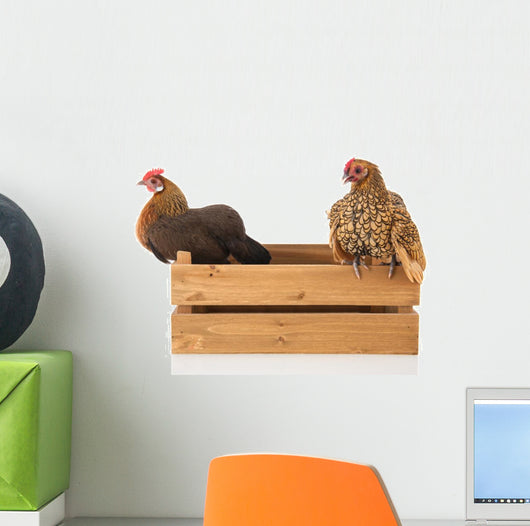 Chickens on Wooden Crate Wall Decal