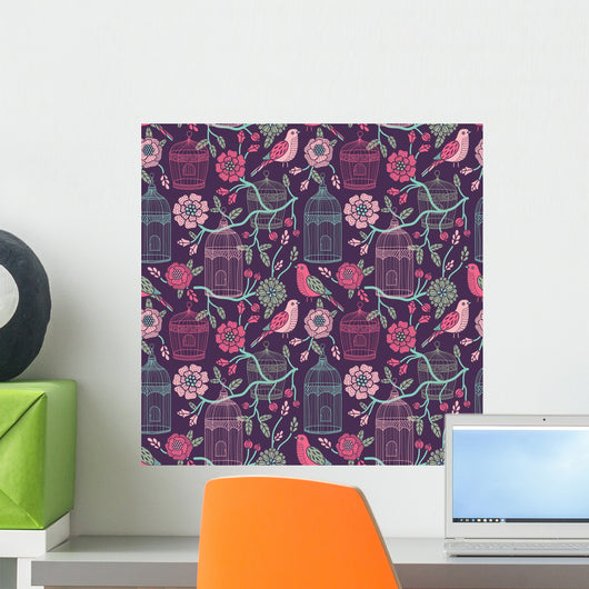 Birdcages Seamless Pattern Wall Decal