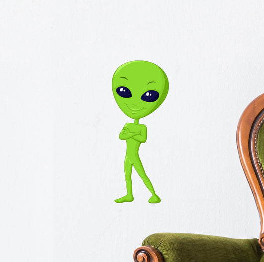 Cute green alien cartoon Wall Decal