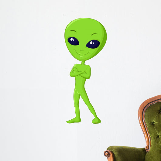 Cute green alien cartoon Wall Decal