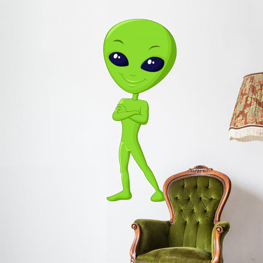 Cute green alien cartoon Wall Decal