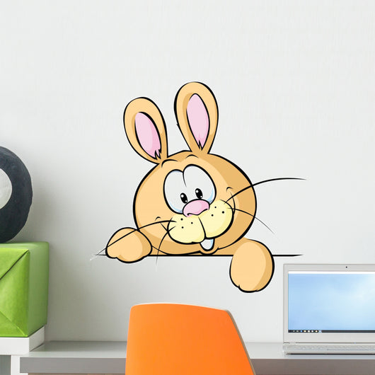 bunny peeking from behind the desk isolated Wall Decal