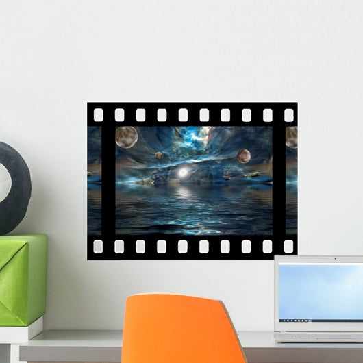 unreal universe on film with ocean, sea, space and planet. Wall Mural