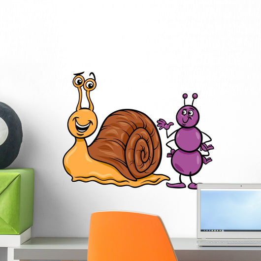 Ant and Snail Cartoon Illustration Wall Mural