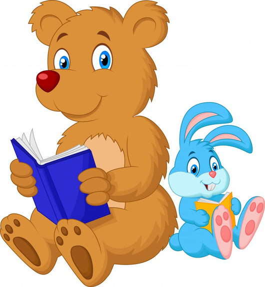 Cartoon Bear and Rabbit Reading Book Wall Decal