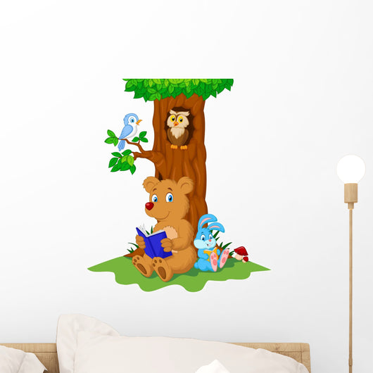 Cute animals reading book Wall Decal