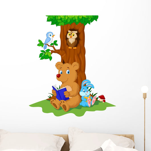 Cute animals reading book Wall Decal