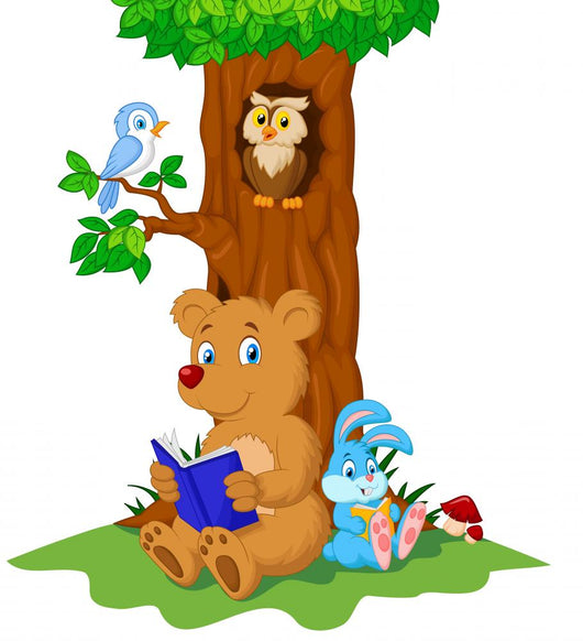 Cute animals reading book Wall Decal