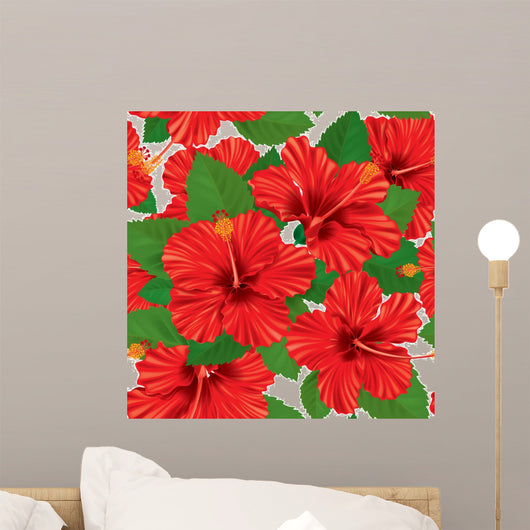 Seamless Pattern Hibiscus Wall Decal