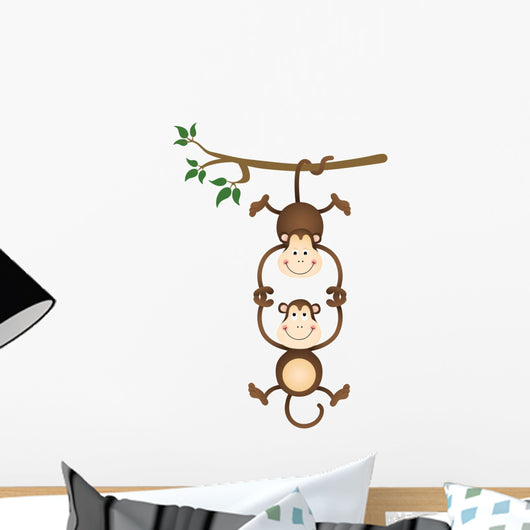 Monkey Hanging and Holding Monkey Wall Decal