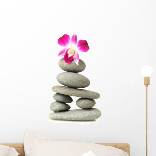 Orchid on Stacked Stones Wall Decal