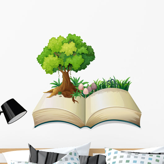An open book with a tree Wall Decal