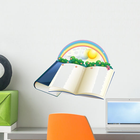 A Storybook with a Rainbow and Plants
