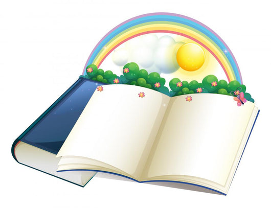 A Storybook with a Rainbow and Plants