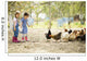 Two little girl feeding chickens