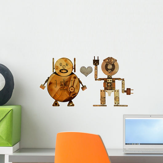 Lovers robots isolated on white background