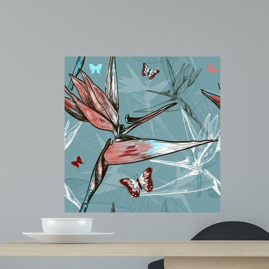 Bird Paradise Flowers Seamless Wall Decal
