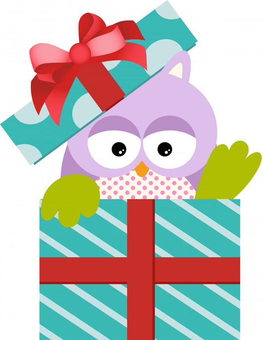 Cute Owl in Gift Box Wall Decal