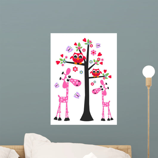 animals giraffe owl love greeting Wall Mural