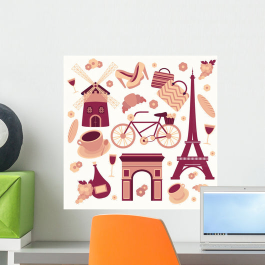 Paris symbols collection Wall Mural