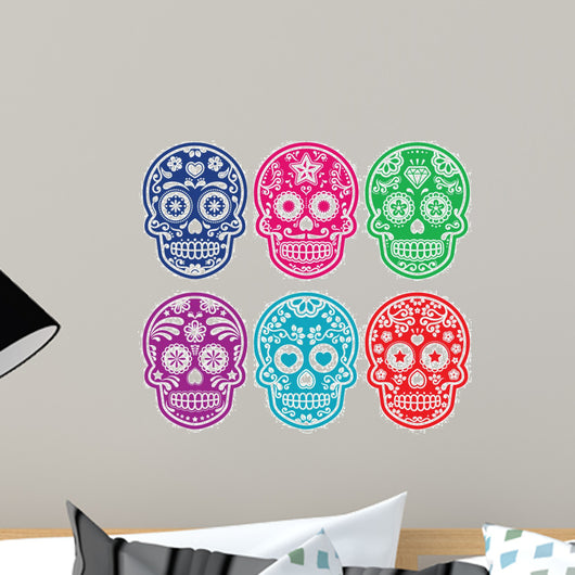Mexican sugar skull, Dia de los Muertos colorful icons set
