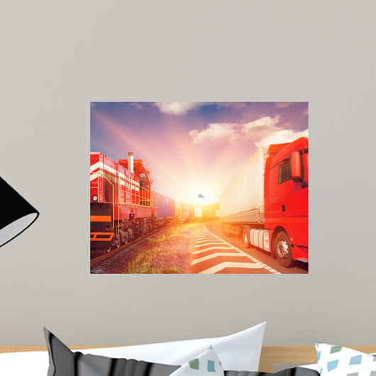 freight train and truck as transportation concept